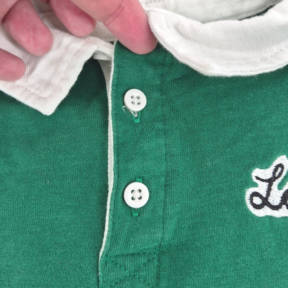 Zara Boys Rugby Polo Shirt Size 5 110 Green Stripe London Embroidered Preppy - Picture 7 of 12